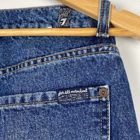 7 For All Mankind • High Waist Button Fly Distressed Blue Jean - Picture 7 of 9